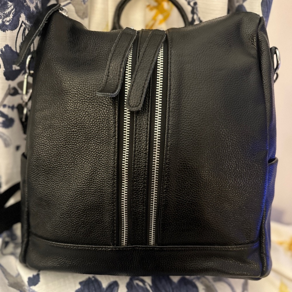 Genuine Black Leather Artesian Made Boutique Backpack-Shoulder Bag-Crossbody